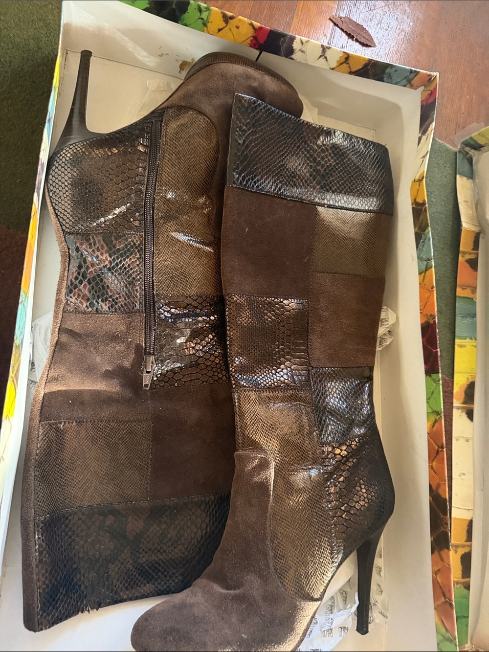 Women’s Brow Knee-high Patchwork Boots with Snake-Texture